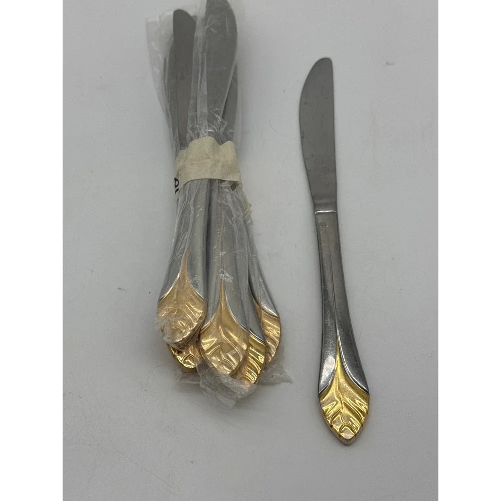 7 Cambridge Silver Chantal-Gold Accent Dinner Knives Flatware‎ 1997